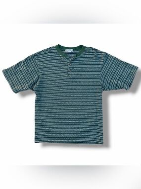 Vintage 90s McIntosh & Seymour Rugby Henley Striped T-Shirt Green Size Large